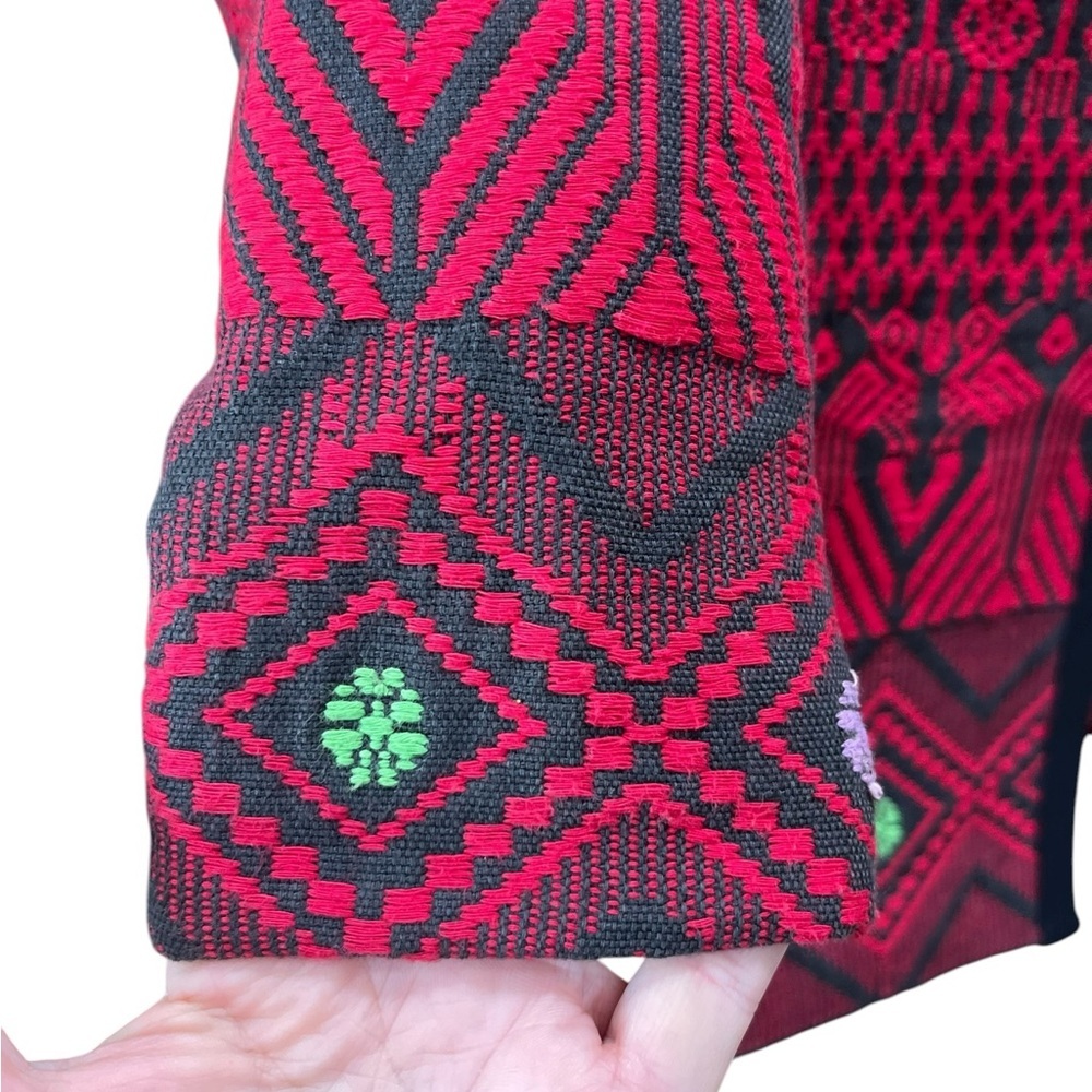 Hand crafted red black folk jacket toggle closure-L - Picture 4 of 11
